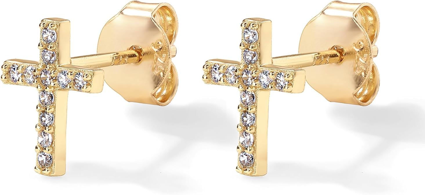 Paved Cross Studs | Gold Maya Henry Jewelry