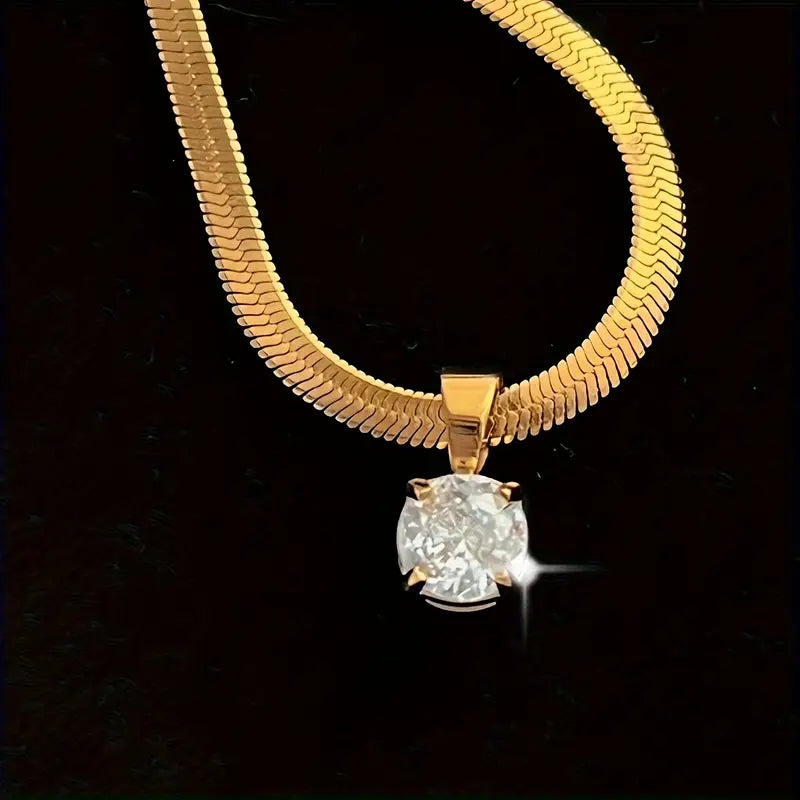 Elegant Rhinestone Pendant Necklace | Gold Maya Henry Jewelry