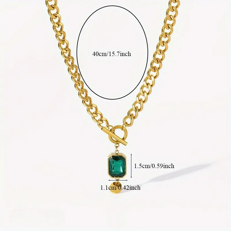 Chunky Chain Emerald Pendant Necklace | Gold Maya Henry Jewelry