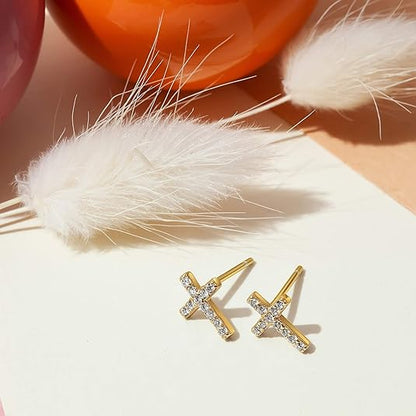 Paved Cross Studs | Gold Maya Henry Jewelry