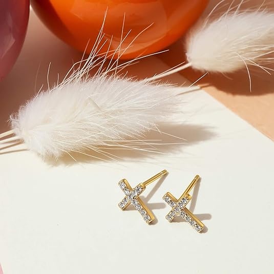 Paved Cross Studs | Gold Maya Henry Jewelry