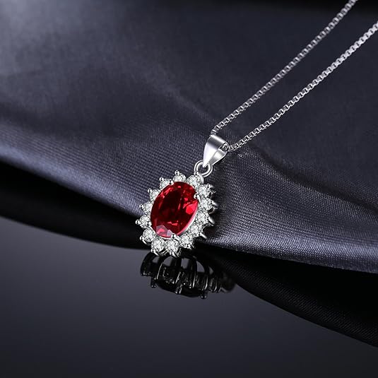 Classic Ruby Halo Necklace | White Gold Maya Henry Jewelry