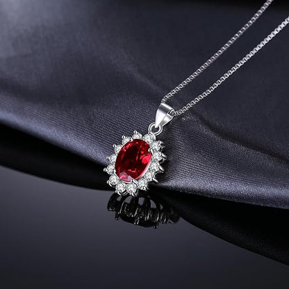 Classic Ruby Halo Necklace | White Gold Maya Henry Jewelry