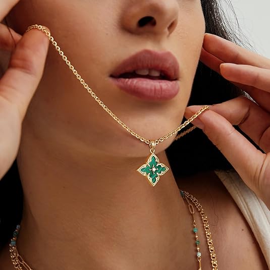 Emerald Clover Pendant Necklace | Gold Maya Henry Jewelry