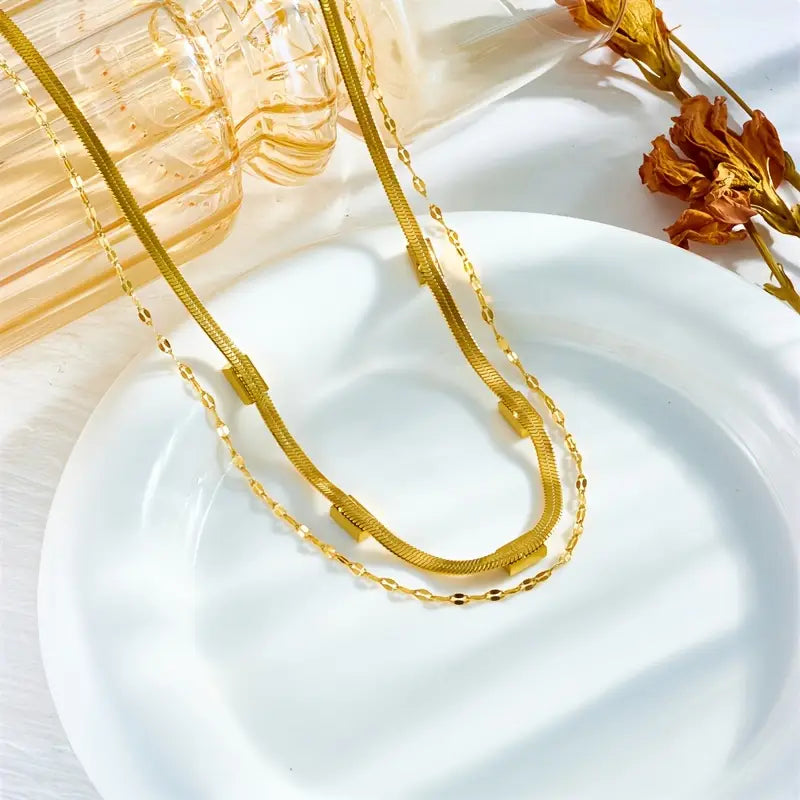 Sorella Gem Double-Layer Retro Gold Necklace Maya Henry Jewelry