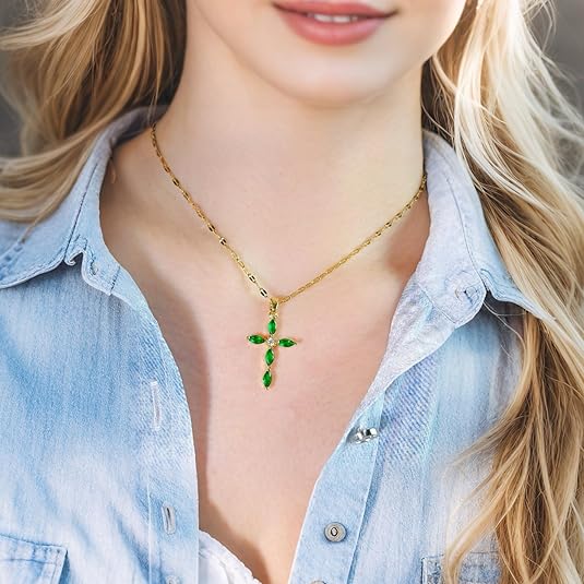 Emerald Cross Necklace | Gold Maya Henry Jewelry