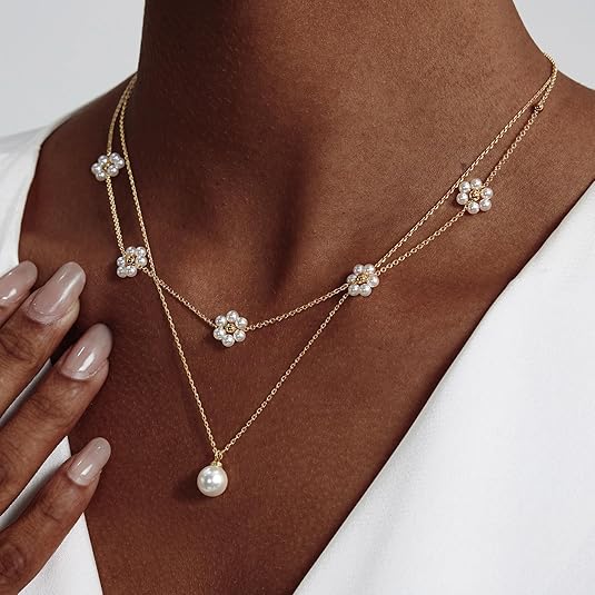 Floral Pearl Layered Necklace | Gold Maya Henry Jewelry