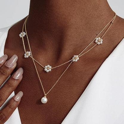Floral Pearl Layered Necklace | Gold Maya Henry Jewelry