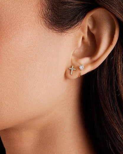 Paved Cross Studs | Gold Maya Henry Jewelry