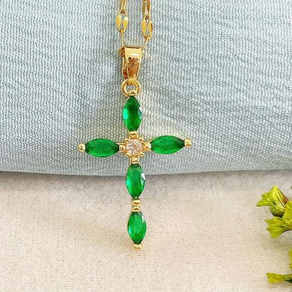 Emerald Cross Necklace | Gold Maya Henry Jewelry