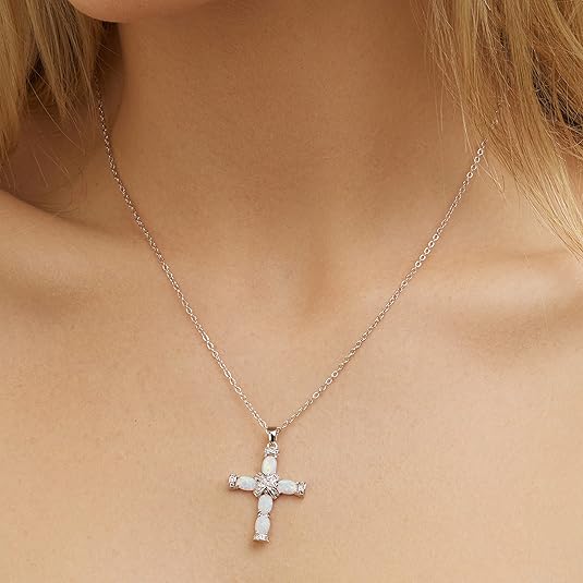 Lumen Opal Cross Necklace | Gold Maya Henry Jewelry