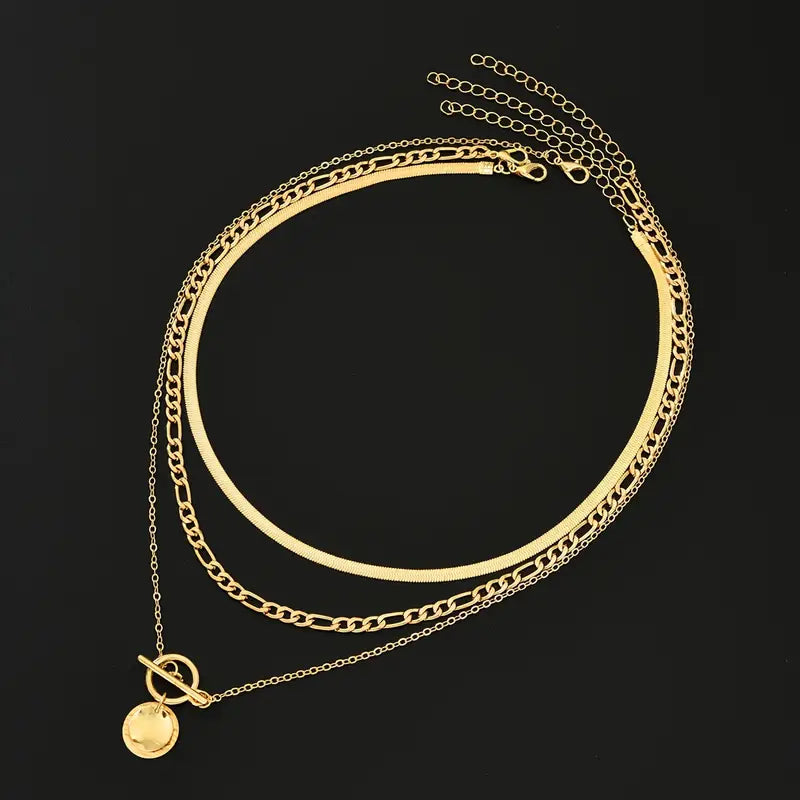 Savira Textured Coin Layered Necklace | Gold Maya Henry Jewelry