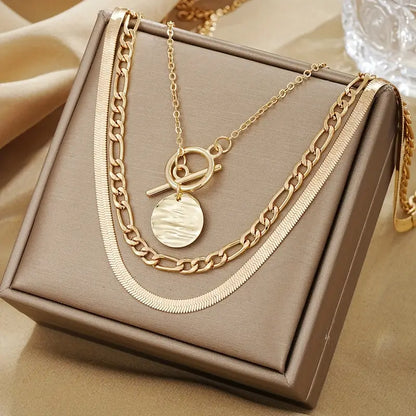 Savira Textured Coin Layered Necklace | Gold Maya Henry Jewelry