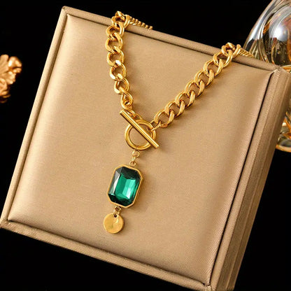 Chunky Chain Emerald Pendant Necklace | Gold Maya Henry Jewelry