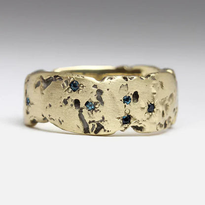 Antique Golden Forged Blue Inlaid Crystal Ring | Gold Maya Henry Jewelry