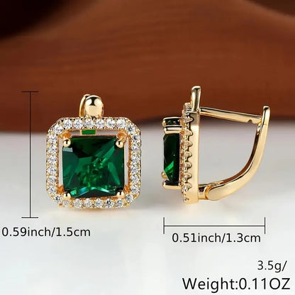 Golden Green Square Zirconia Earrings | Gold Maya Henry Jewelry