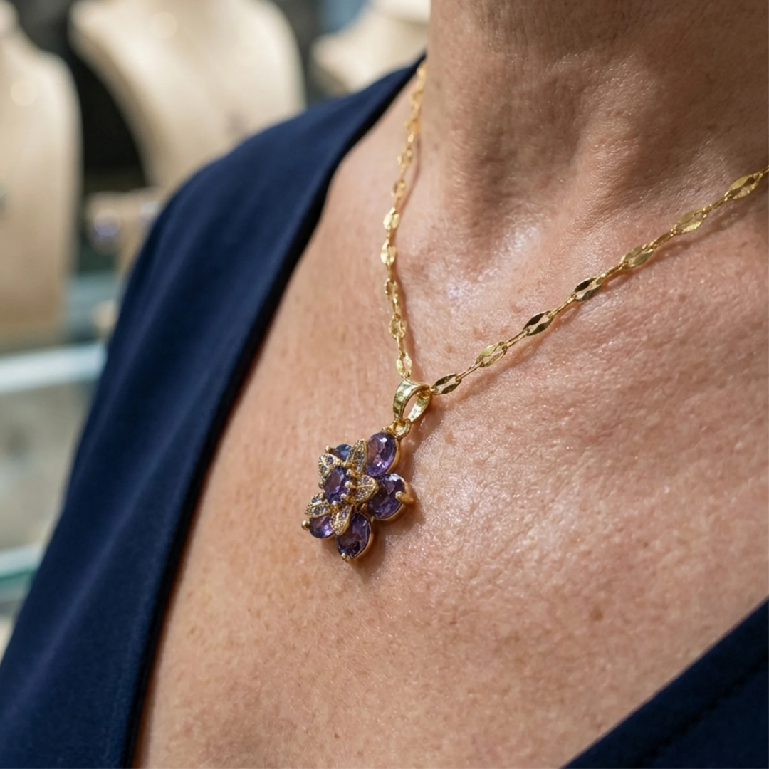 Amelyth Violet Flower Necklace | Gold Maya Henry Jewelry