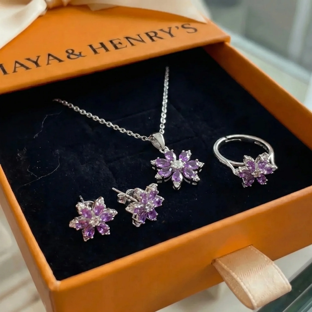 Amethyst Bloom Jewelry Set | White Gold Maya Henry Jewelry