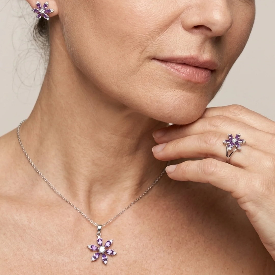 Amethyst Bloom Jewelry Set | White Gold Maya Henry Jewelry