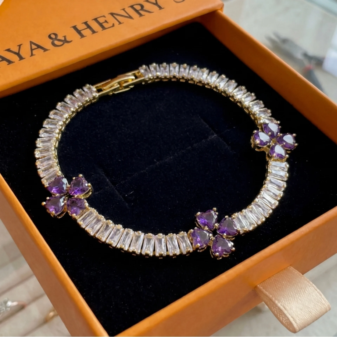 Amethyst Clover Heart Bracelet | Gold Maya Henry Jewelry