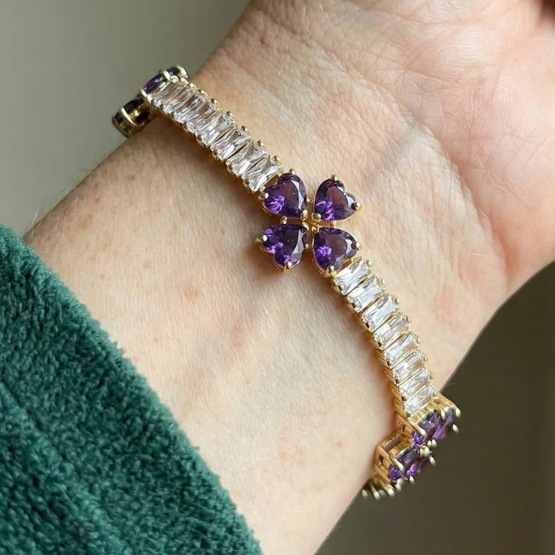 Amethyst Clover Heart Bracelet | Gold Maya Henry Jewelry