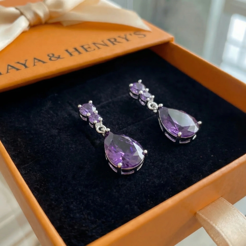 Amethyst Dewdrop Earrings | White Gold Maya Henry Jewelry