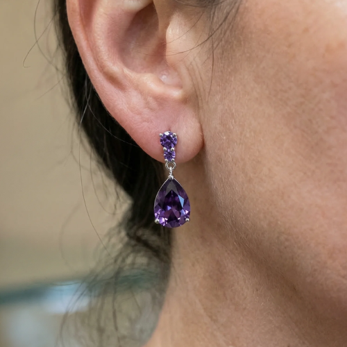 Amethyst Dewdrop Earrings | White Gold Maya Henry Jewelry