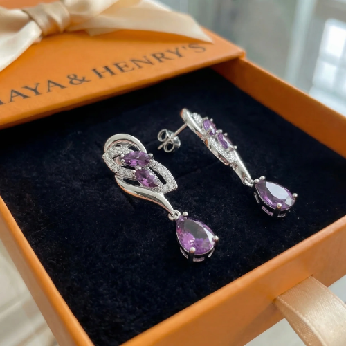 Amethyst Glimmer Drop Earrings | White Gold Maya Henry Jewelry