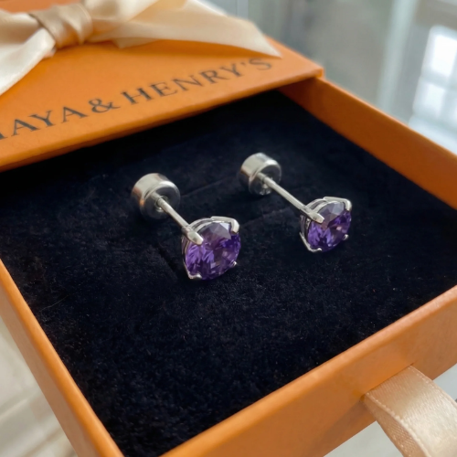 Amethyst Round Studs | White Gold Maya Henry Jewelry