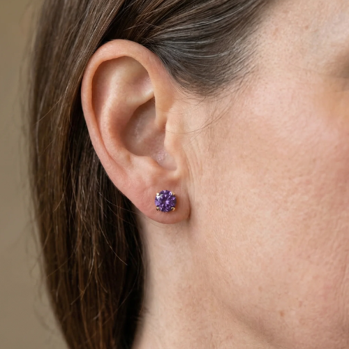 Amethyst Round Studs | White Gold Maya Henry Jewelry