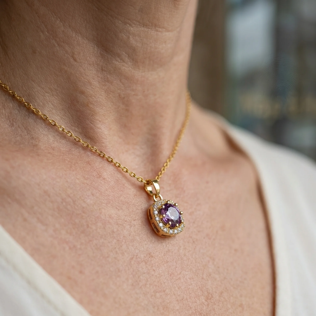 Amethyst Square Pave Necklace | Gold Maya Henry Jewelry