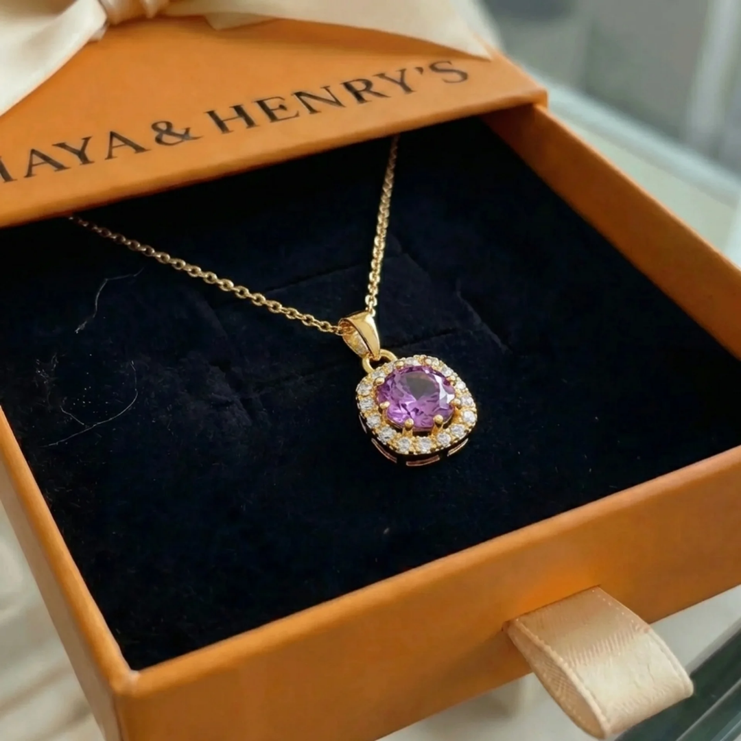 Amethyst Square Pave Necklace | Gold Maya Henry Jewelry