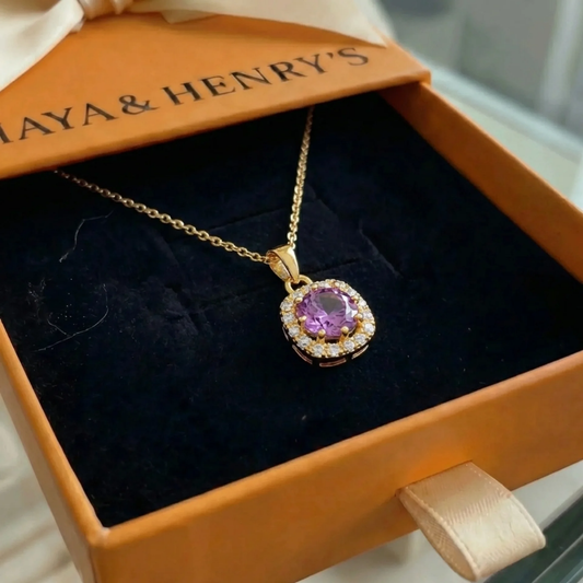 Amethyst Square Pave Necklace | Gold Maya Henry Jewelry