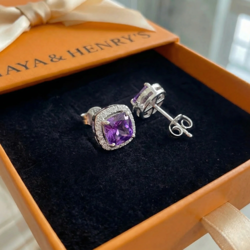 Amethyst Square Pave Studs | White Gold Maya Henry Jewelry