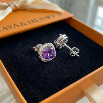 Amethyst Square Pave Studs | White Gold Maya Henry Jewelry