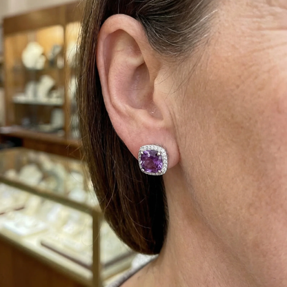 Amethyst Square Pave Studs | White Gold Maya Henry Jewelry