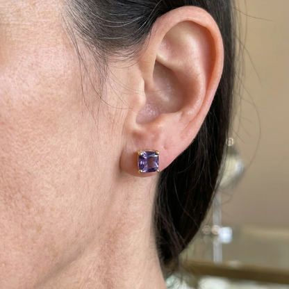 Amethyst Square Studs | Gold Maya Henry Jewelry
