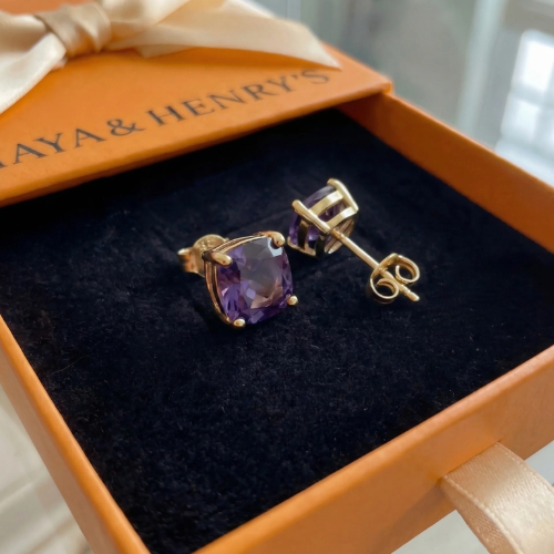 Amethyst Square Studs | Gold Maya Henry Jewelry