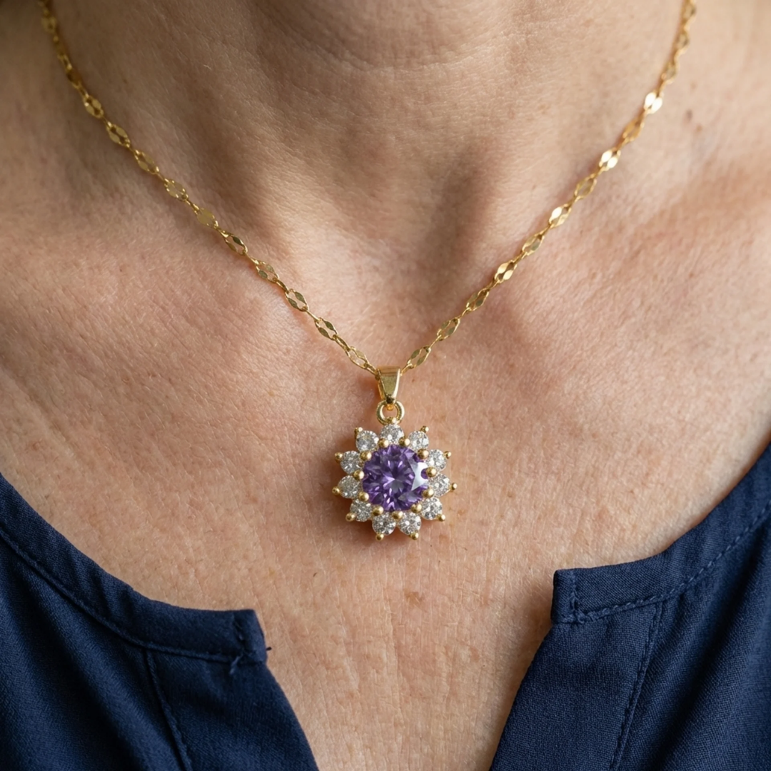 Amethyst Sunflower Necklace | Gold Maya Henry Jewelry