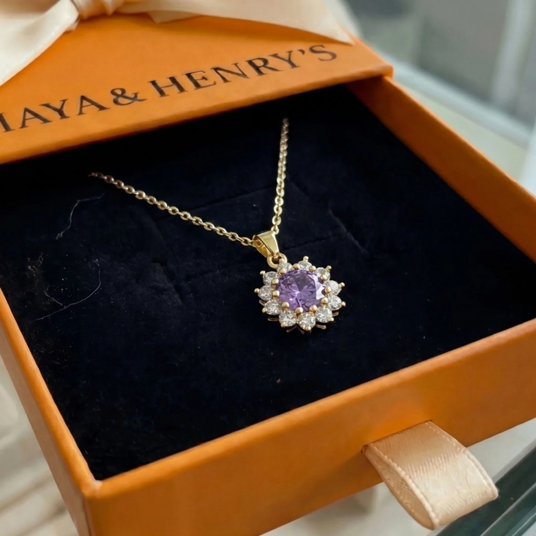Amethyst Sunflower Necklace | Gold Maya Henry Jewelry