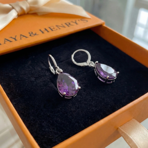Amethyst Teardrop Earrings | White Gold Maya Henry Jewelry