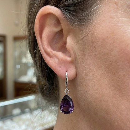 Amethyst Teardrop Earrings | White Gold Maya Henry Jewelry