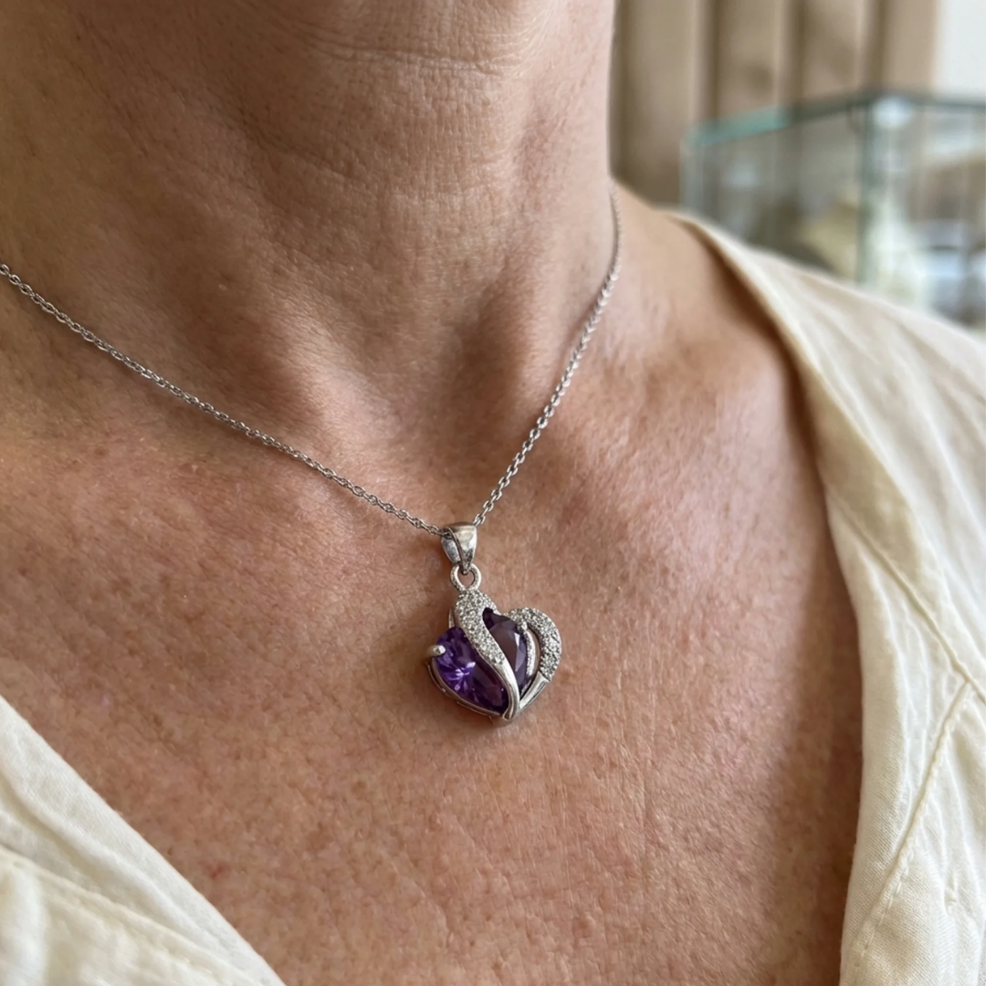 Amethyst Two Heart Necklace | White Gold Maya Henry Jewelry