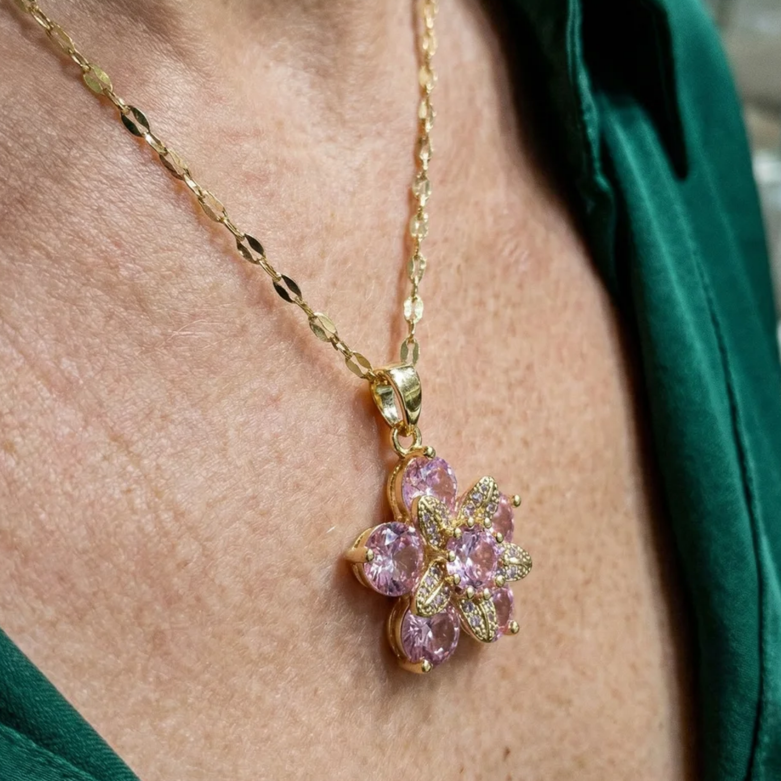 Amorea Pink Flower Necklace | Gold Maya Henry Jewelry