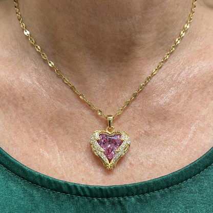 Angel Embrace Pink Heart Necklace | Gold Maya Henry Jewelry