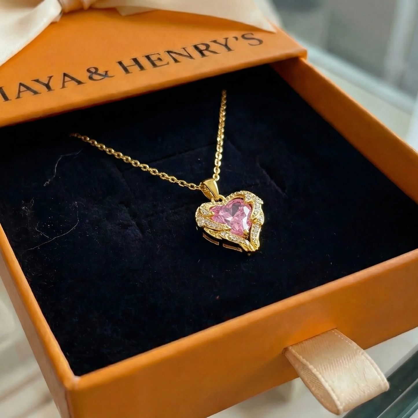 Angel Embrace Pink Heart Necklace | Gold Maya Henry Jewelry