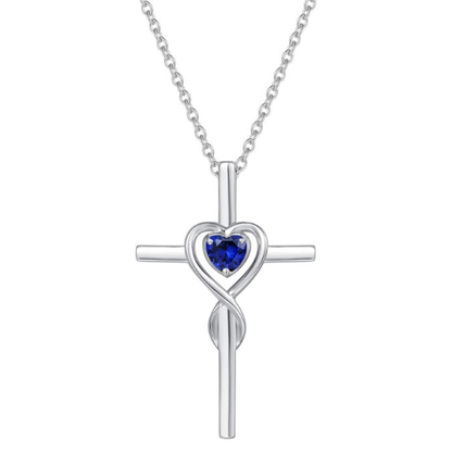 Sapphire Heart Stone Cross Necklace | White Gold Maya Henry Jewelry