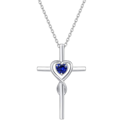 Sapphire Heart Stone Cross Necklace | White Gold Maya Henry Jewelry
