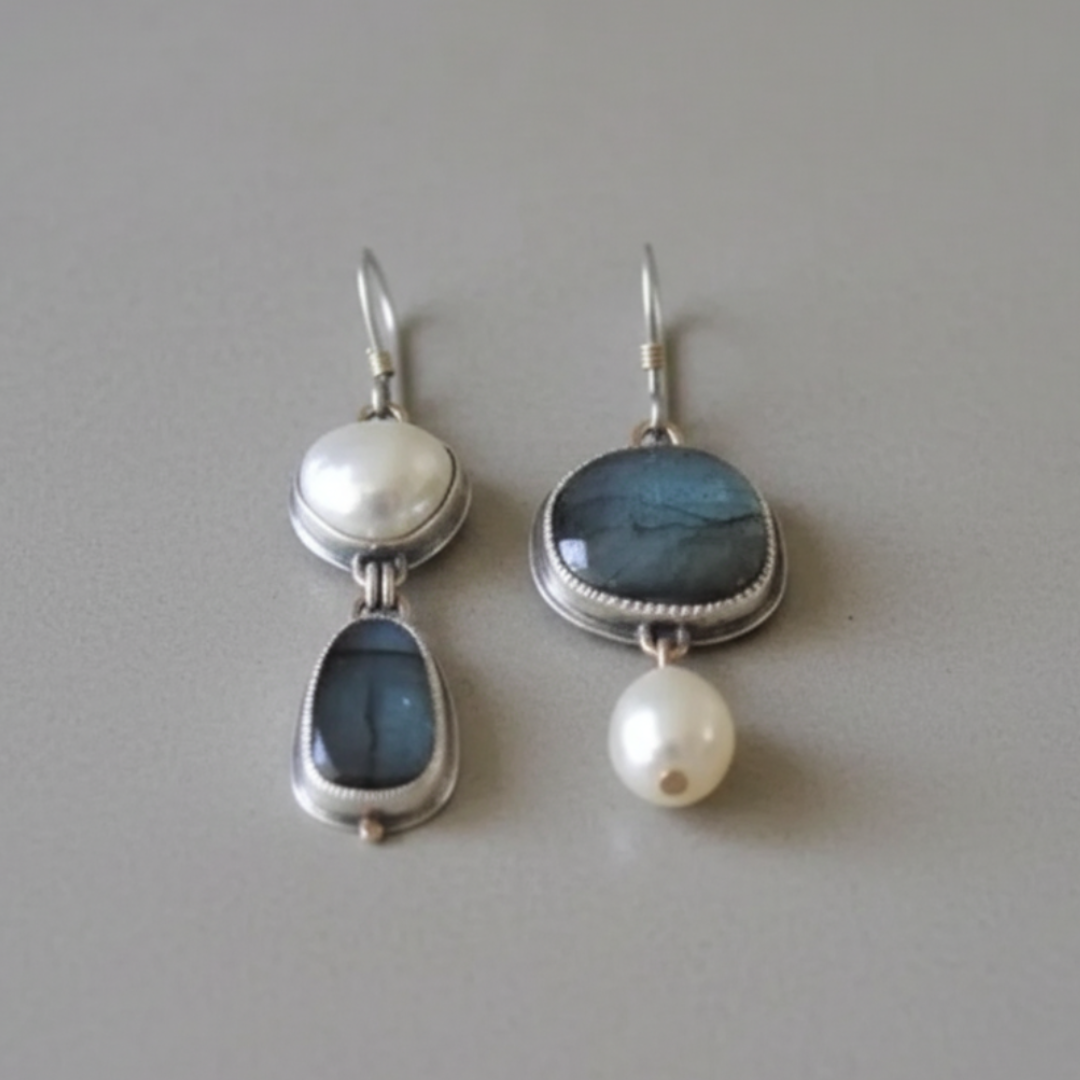 Vintage Blue Stone Pearl Earrings Maya Henry Jewelry
