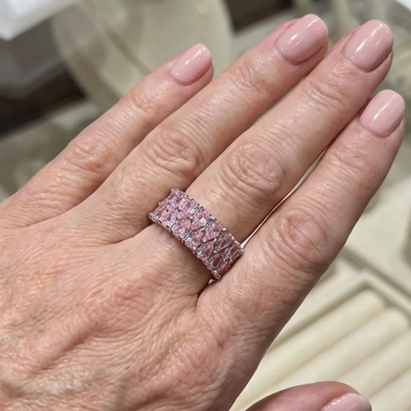 Blush Cascade Eternity Ring | White Gold Maya Henry Jewelry